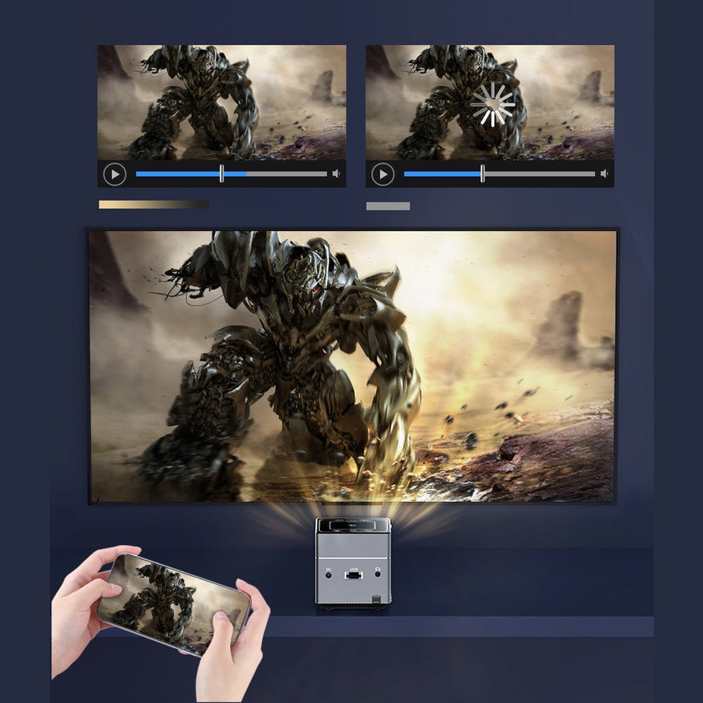 Proyector Portatil CUBE MINI con Smart TV, Netflix, Youtube, Apps Android HDMI - Bateria 2 horas