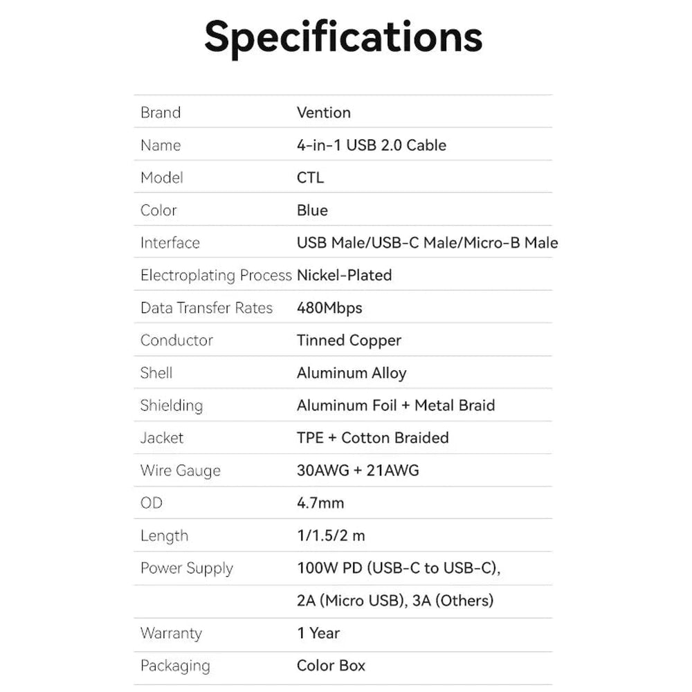 Vention 4-in-1 USB 2.0 Cable