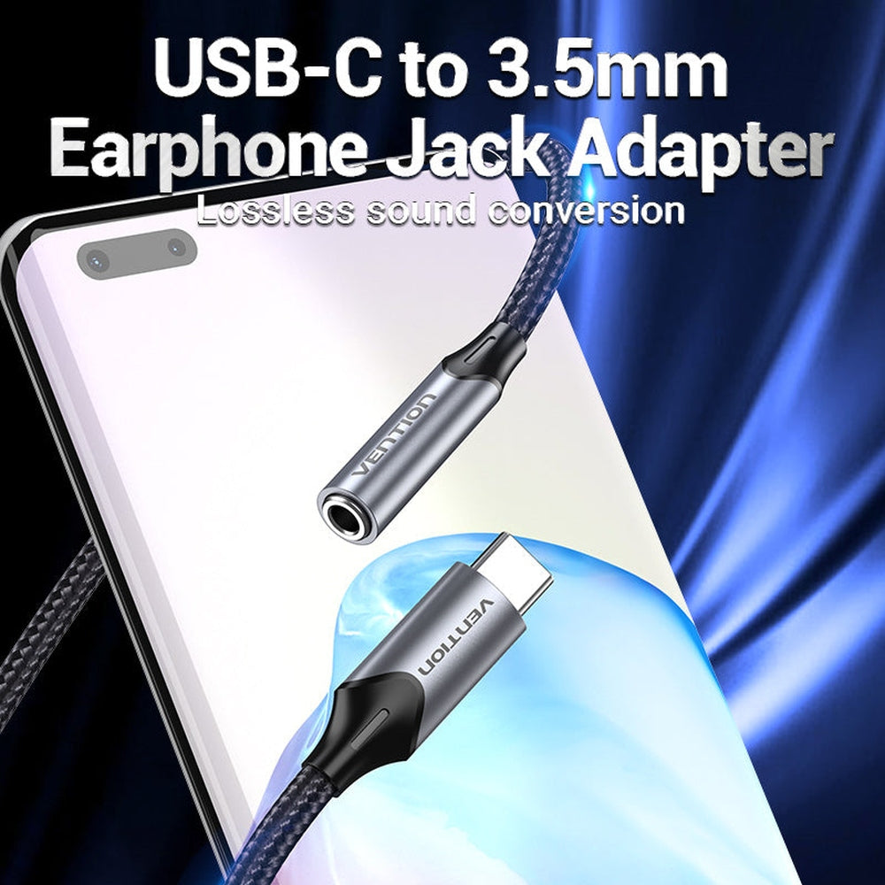 Adaptador Audio Vention BGMHA/ Jack 3.5 Hembra - USB Tipo-C Macho/ 10cm/ Gris