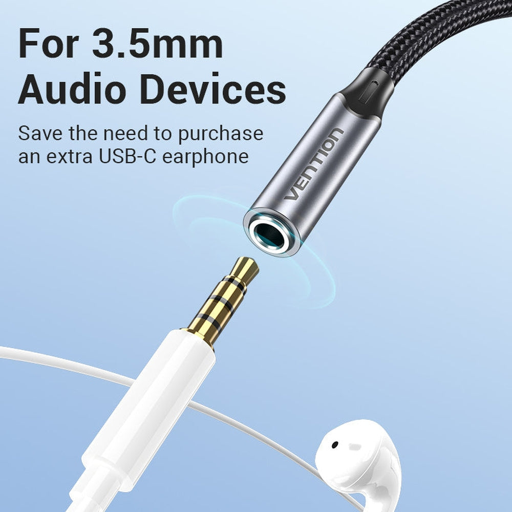 Adaptador Audio Vention BGMHA/ Jack 3.5 Hembra - USB Tipo-C Macho/ 10cm/ Gris