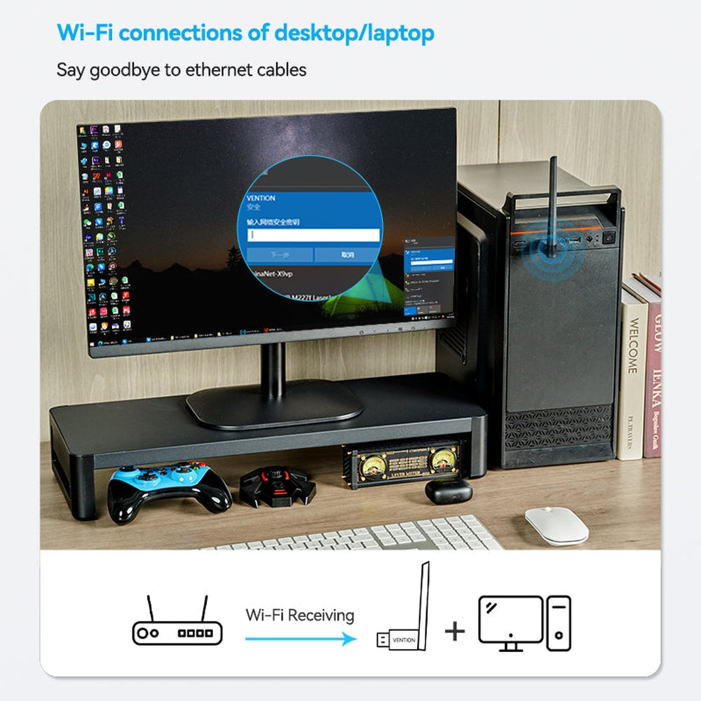 Adaptador USB inalámbrico de banda dual de alta ganancia AC650 de Vention