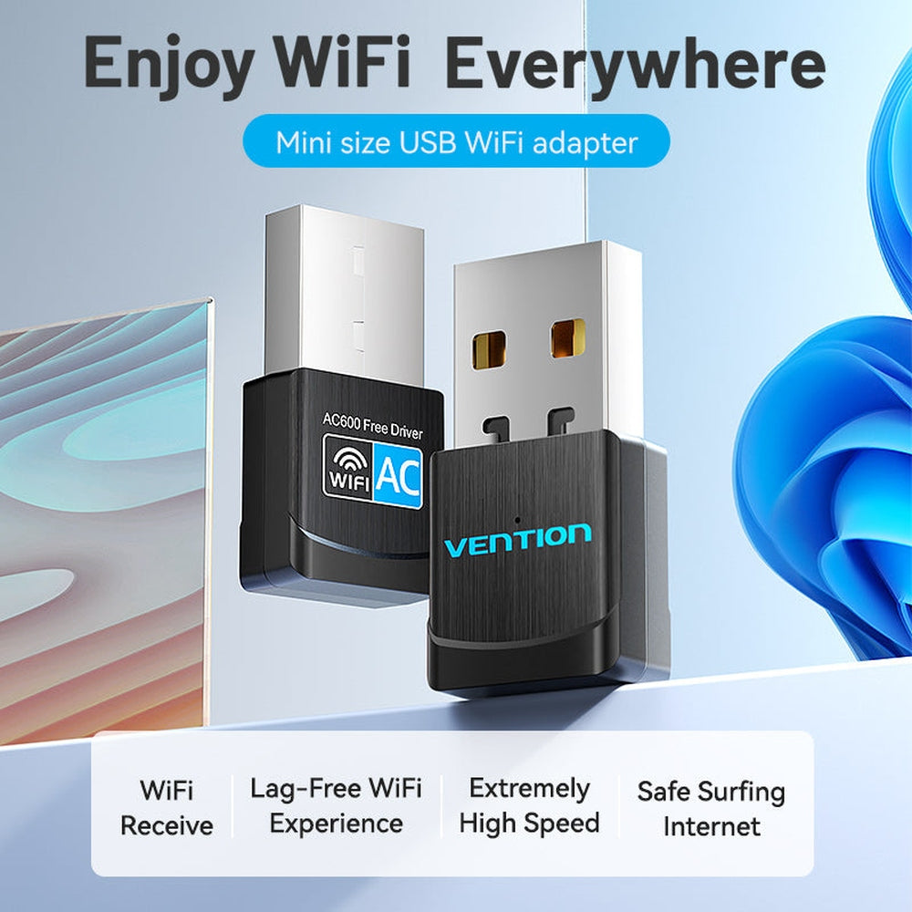 Adaptador Vention USB Wi-Fi de Doble Banda 2.4G/5G Negro