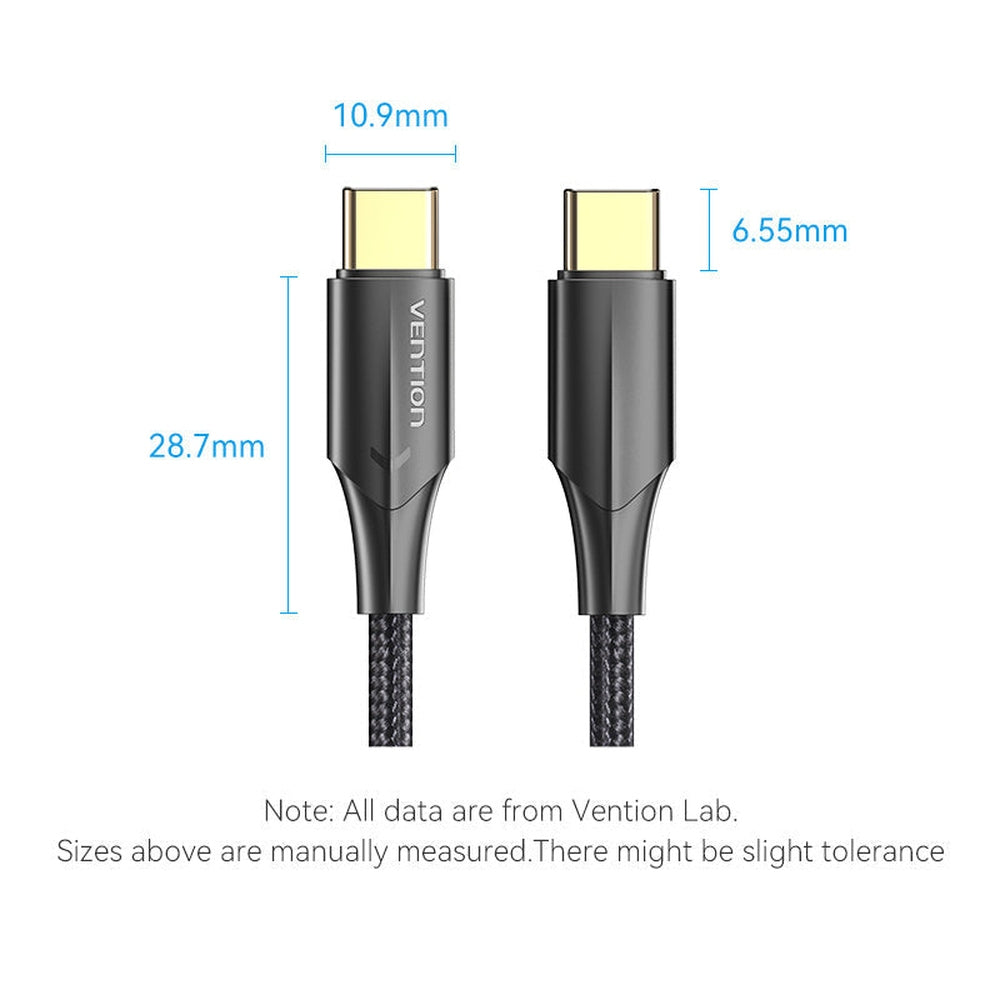 Cable USB 2.0 Tipo-C 3A Vention TAUBH/ USB Tipo-C Macho - USB Tipo-C Macho/ 2m/ Negro