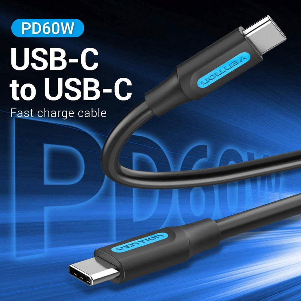 Cable USB 2.0 Tipo-C Vention COSBF/ USB Tipo-C Macho - USB Tipo-C Macho/ 1m/ Negro