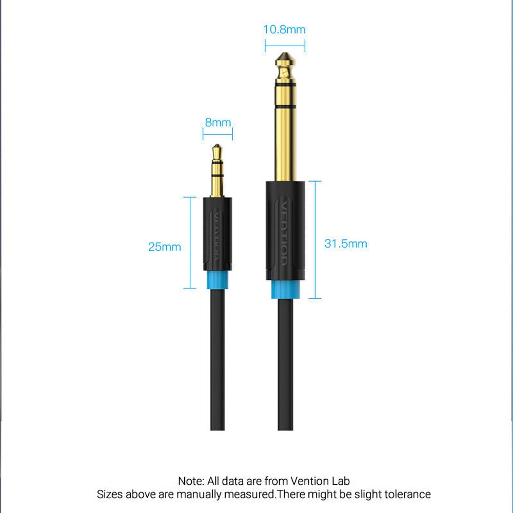 Cable adaptador de audio de 3,5 mm a 6,35 mm de Vention para mezclador, amplificador y guitarra, macho a macho, cable auxiliar de 2 metros