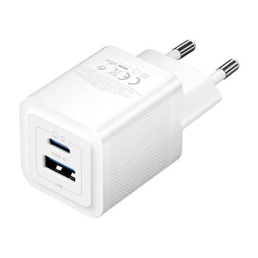 Cargador USB-C GaN de 2 puertos 30 W/30 W con enchufe tipo A en color Blanco