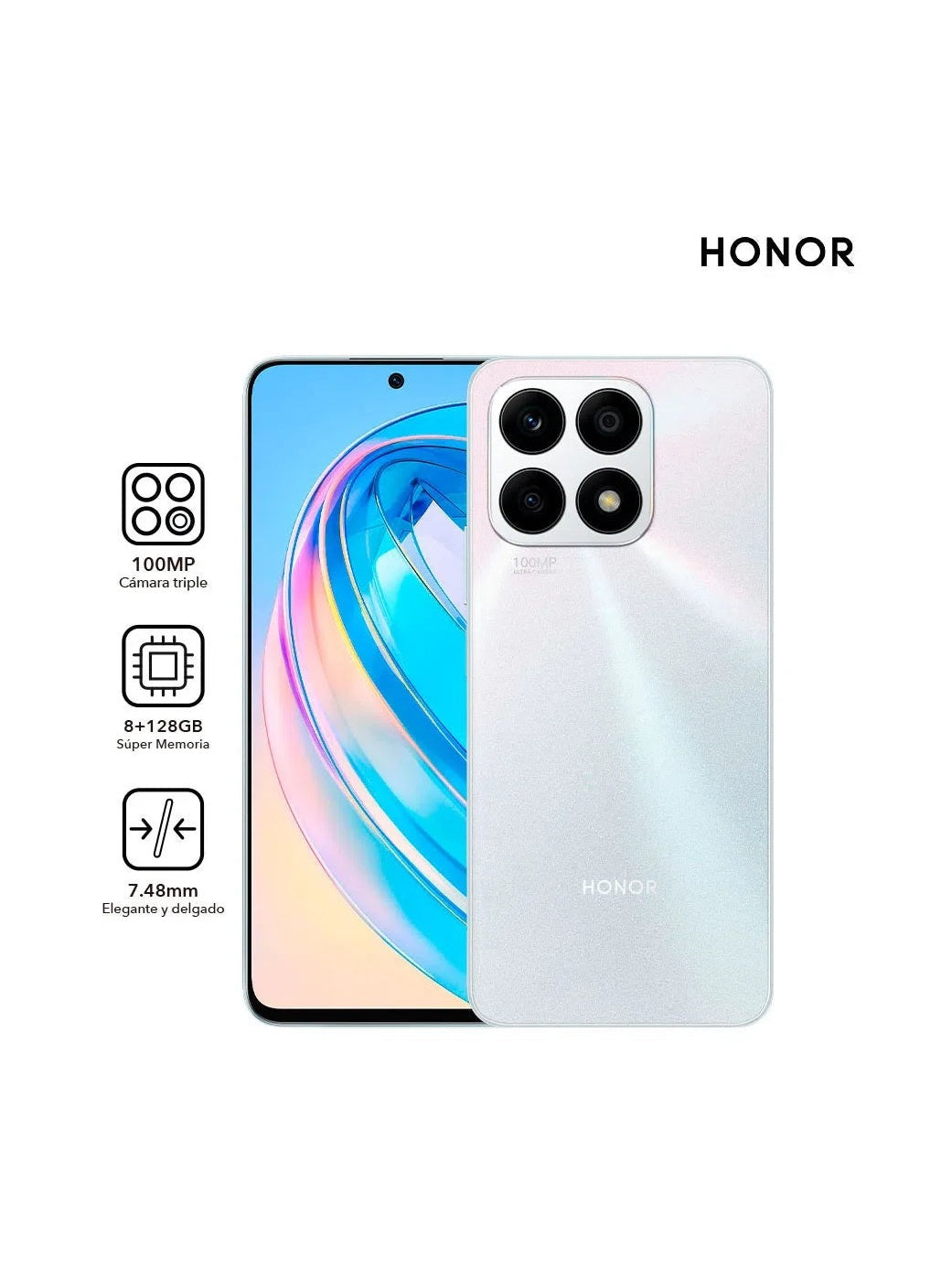 Celular Honor X8a 128GB / 8GB RAM - Camara de 100 MPX - Color Plata