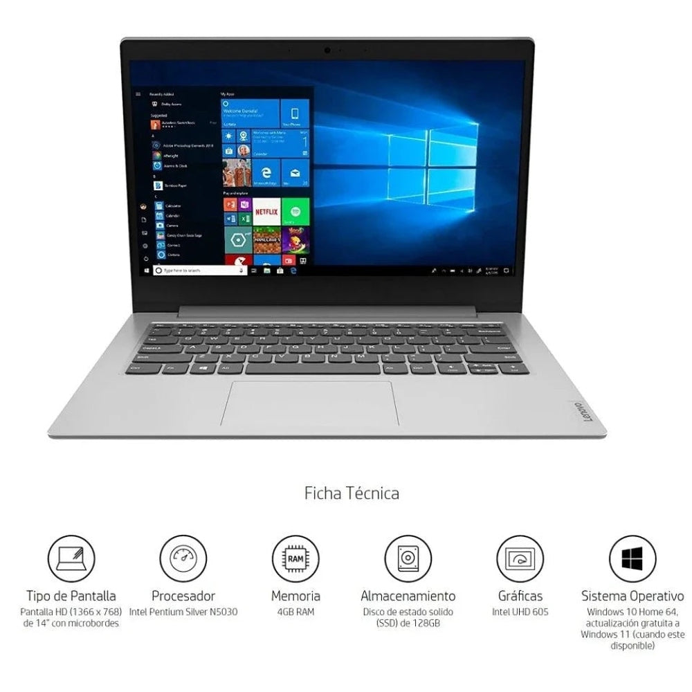 Laptop IdealPad 1 Lenovo 128GB/4GB RAM 14 Pulgadas Intel Pentium Silver N5030 +Audifonos