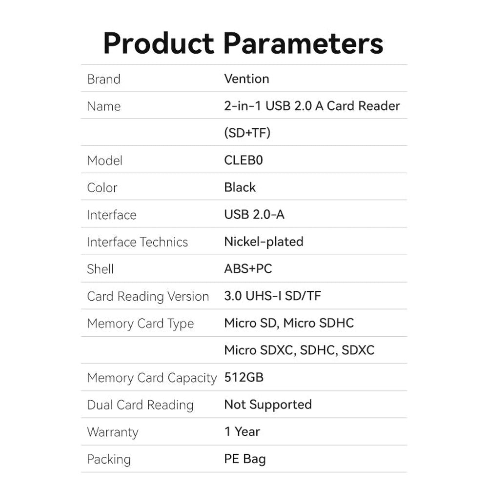 Lector de Tarjetas Externo Vention CLEB0/ USB 2.0