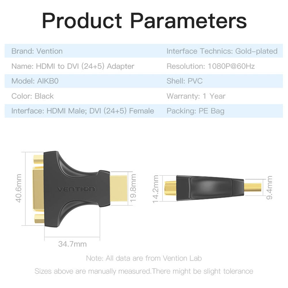 VENTION - Adaptador HDMI Vention AIKB0/ HDMI Macho - DVI 24+5 Hembra