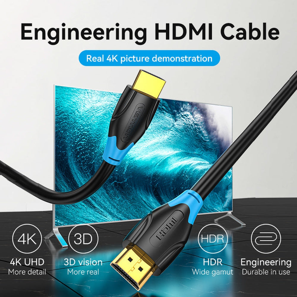 VENTION Cable HDMI 4K de 2 Metros, cable HDMI de alta velocidad de 18 Gbps 2.0, compatible con 4K 60Hz Ultra HD 1080P 3D ARC compatible con monitor UHD, TV, PC, PS5, PS4