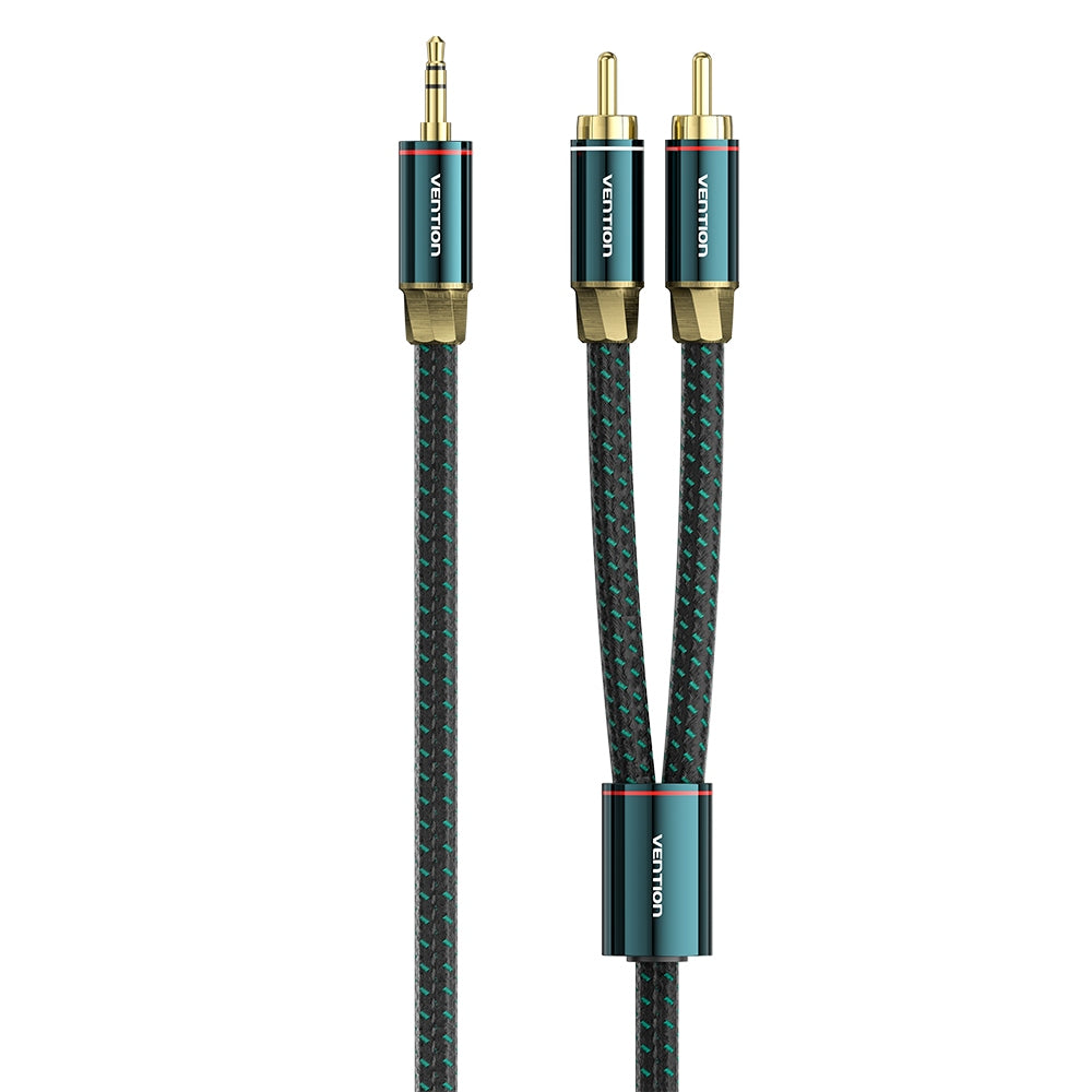 VENTION - Cable RCA a 3,5 mm 4N OFC HiFi 2 macho RCA a 3,5 mm macho Retro Aux Cable con cabeza de metal chapado en cobre y trenza de nailon, adaptador de audio estéreo doble blindado, cable Y para smartphone y portátil