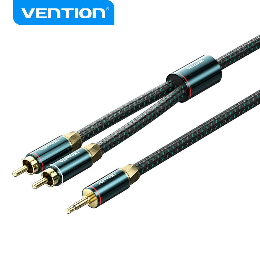 VENTION - Cable RCA a 3,5 mm 4N OFC HiFi 2 macho RCA a 3,5 mm macho Retro Aux Cable con cabeza de metal chapado en cobre y trenza de nailon, adaptador de audio estéreo doble blindado, cable Y para smartphone y portátil