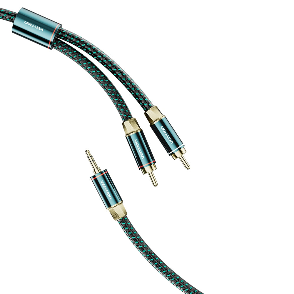 VENTION - Cable RCA a 3,5 mm 4N OFC HiFi 2 macho RCA a 3,5 mm macho Retro Aux Cable con cabeza de metal chapado en cobre y trenza de nailon, adaptador de audio estéreo doble blindado, cable Y para smartphone y portátil