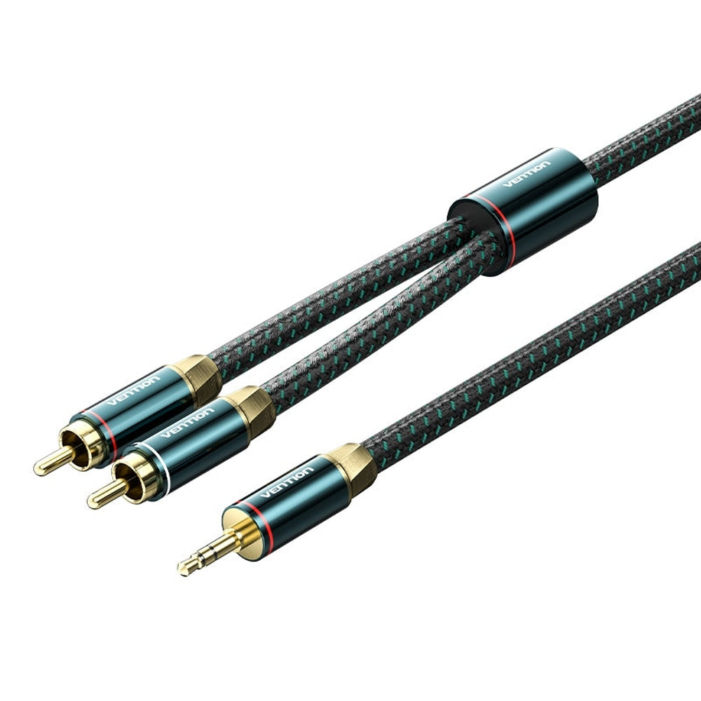 VENTION - Cable RCA a 3,5 mm 4N OFC HiFi 2 macho RCA a 3,5 mm macho Retro Aux Cable con cabeza de metal chapado en cobre y trenza de nailon, adaptador de audio estéreo doble blindado, cable Y para smartphone y portátil