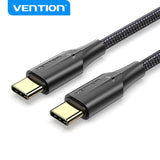 VENTION - Cable Trenzado de Nylon USB 2.0, C Macho A C Macho, 3A Cable 1M Negro Tipo LED