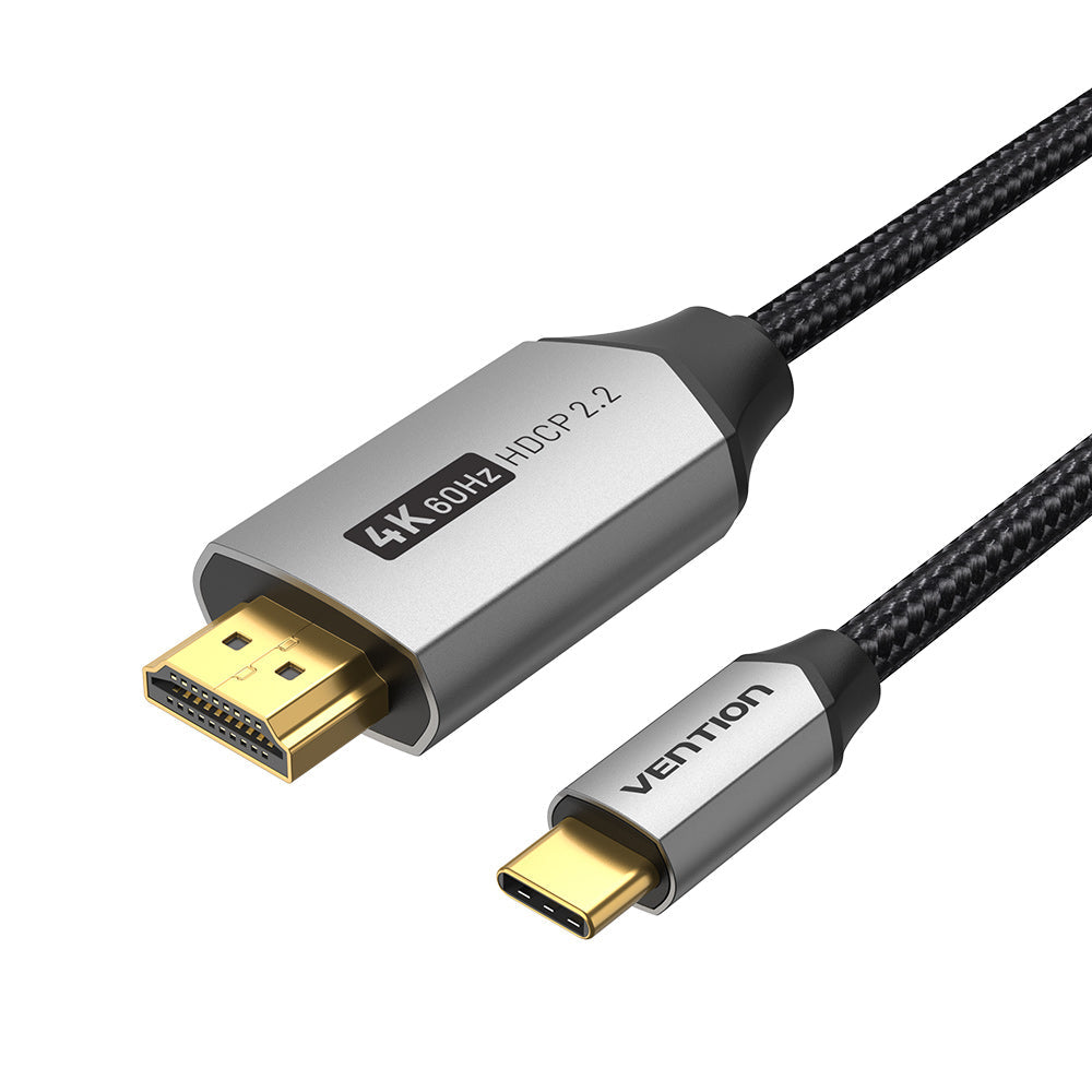 VENTION Cable USB C a HDMI de 6.5 pies 4K a 60Hz, cable USB tipo C a HDMI, cable trenzado Thunderbolt 3 HDCP 2.2 compatible con iPad MacBook Pro/Air iMac Galaxy S20 S10 Surface Book 2 TV y más