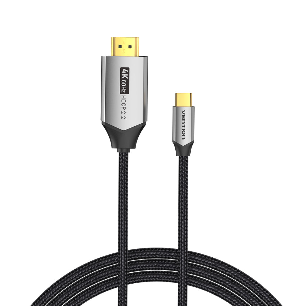 VENTION Cable USB C a HDMI de 6.5 pies 4K a 60Hz, cable USB tipo C a HDMI, cable trenzado Thunderbolt 3 HDCP 2.2 compatible con iPad MacBook Pro/Air iMac Galaxy S20 S10 Surface Book 2 TV y más