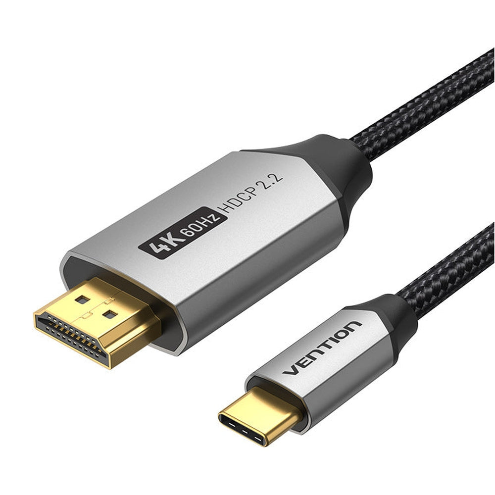 VENTION Cable USB C a HDMI de 6.5 pies 4K a 60Hz, cable USB tipo C a HDMI, cable trenzado Thunderbolt 3 HDCP 2.2 compatible con iPad MacBook Pro/Air iMac Galaxy S20 S10 Surface Book 2 TV y más