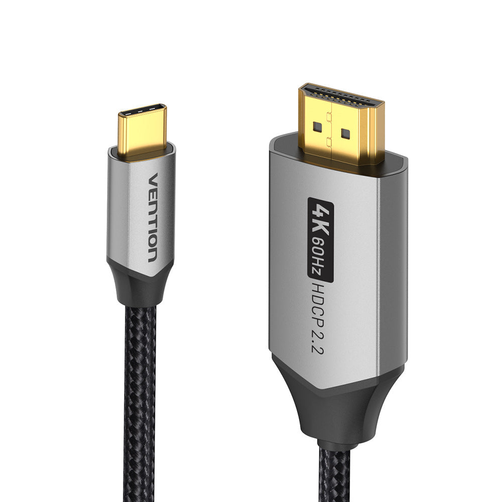 VENTION Cable USB C a HDMI de 6.5 pies 4K a 60Hz, cable USB tipo C a HDMI, cable trenzado Thunderbolt 3 HDCP 2.2 compatible con iPad MacBook Pro/Air iMac Galaxy S20 S10 Surface Book 2 TV y más