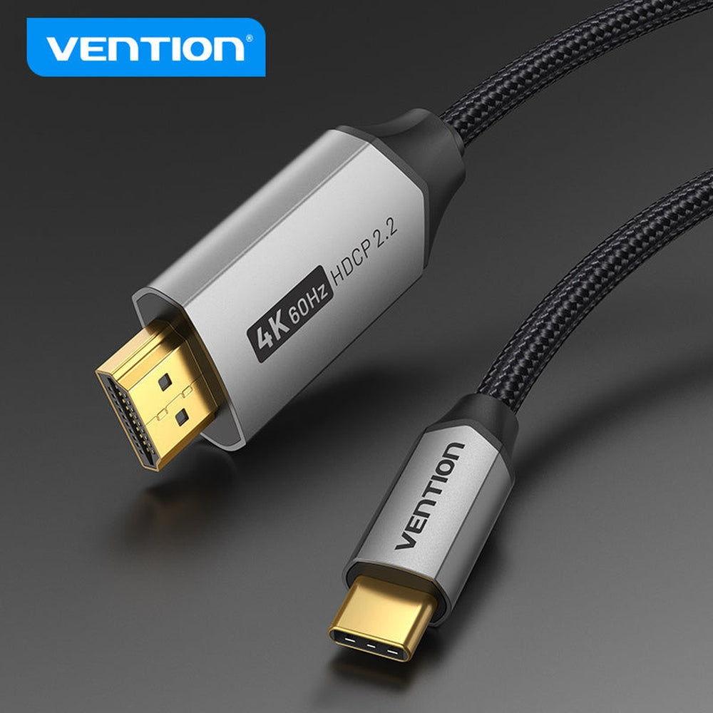 VENTION Cable USB C a HDMI de 6.5 pies 4K a 60Hz, cable USB tipo C a HDMI, cable trenzado Thunderbolt 3 HDCP 2.2 compatible con iPad MacBook Pro/Air iMac Galaxy S20 S10 Surface Book 2 TV y más