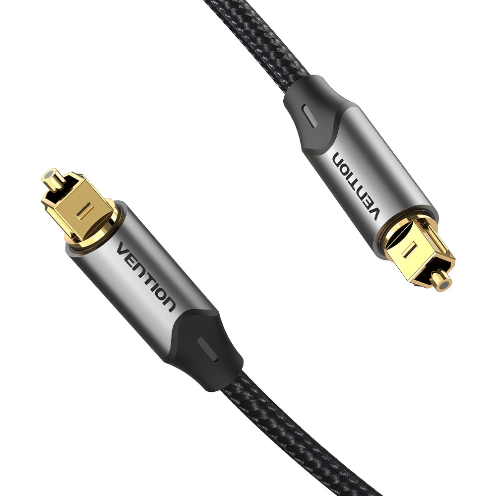 VENTION - Cable de audio óptico digital de 3.3 pies, fibra trenzada de nailon, carcasa de metal delgada, enchufe chapado en oro, cable de audio de fibra óptica Toslink para barra de sonido TV PS4