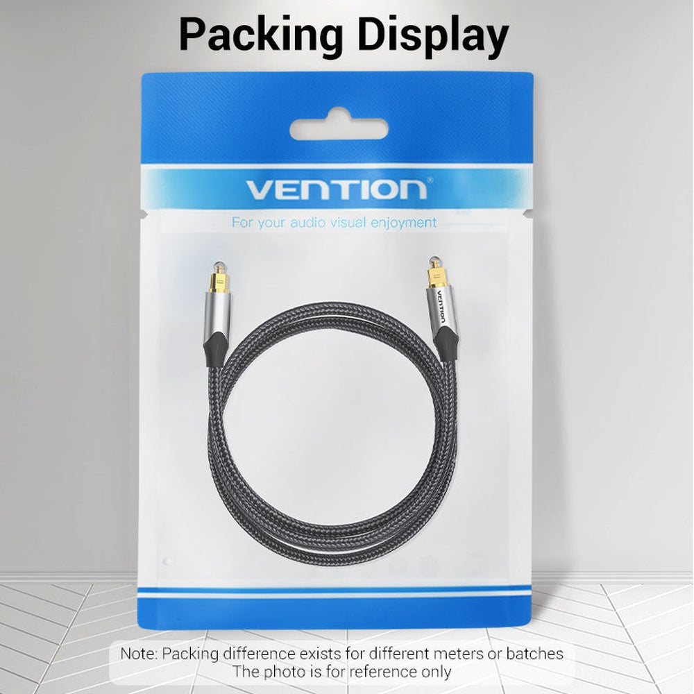 VENTION - Cable de audio óptico digital de 3.3 pies, fibra trenzada de nailon, carcasa de metal delgada, enchufe chapado en oro, cable de audio de fibra óptica Toslink para barra de sonido TV PS4