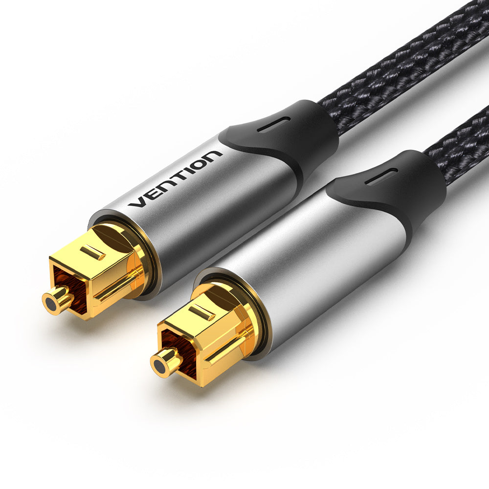 VENTION - Cable de audio óptico digital de 3.3 pies, fibra trenzada de nailon, carcasa de metal delgada, enchufe chapado en oro, cable de audio de fibra óptica Toslink para barra de sonido TV PS4