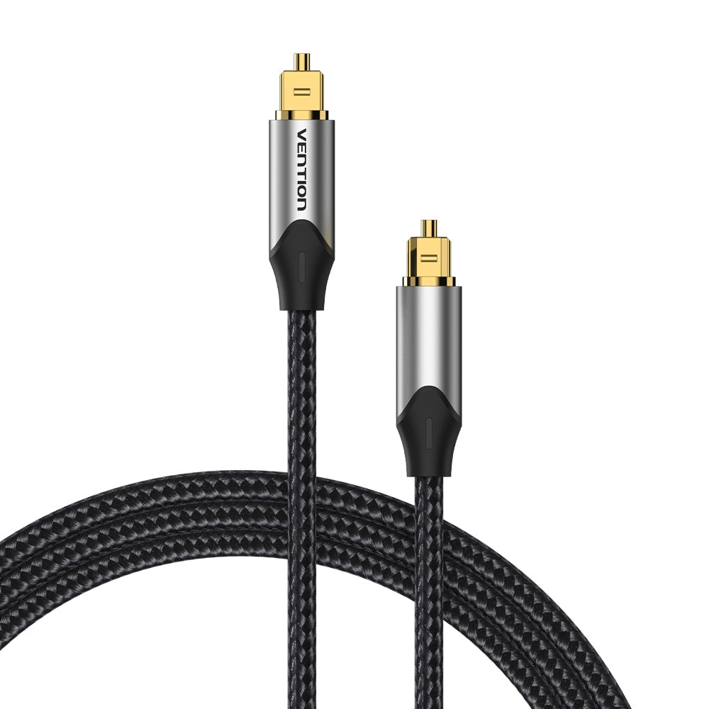 VENTION - Cable de audio óptico digital de 3.3 pies, fibra trenzada de nailon, carcasa de metal delgada, enchufe chapado en oro, cable de audio de fibra óptica Toslink para barra de sonido TV PS4