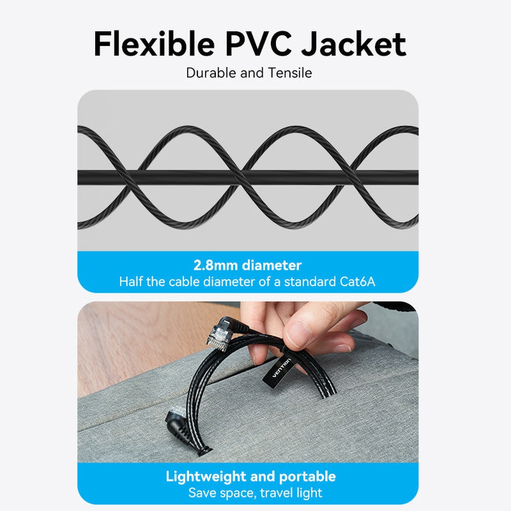 VENTION Cable de conexión Ethernet Cat 6 Cat6 LAN Cable de red LAN de rotación de 360°, diseño de cabeza doble curvada, ultra fino de alta velocidad de 10 Gbps 500 MHz para PC, Mac, portátil, PS5/4, Xbox, router, módem, impresora y más