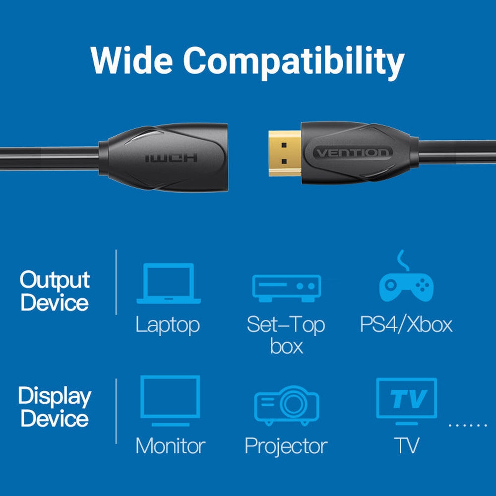 VENTION - Cable de extensión HDMI de alta velocidad 4K HDMI macho a hembra 4K a 30Hz retorno de audio compatible con Xbox One S 360, PS4, Apple TV, reproductor de Blu Ray, Wii U, etc. 10 pies