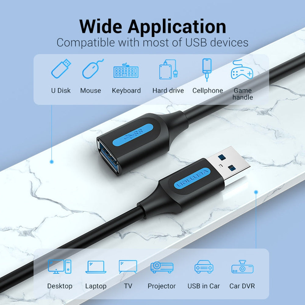 VENTION - Cable de extensión USB 3.0 de 1.5 pies, cable USB tipo A macho a hembra, cable de extensión USB de 5 Gbps, transferencia de datos de alta velocidad, compatible con impresora, disco duro, teclado, mouse