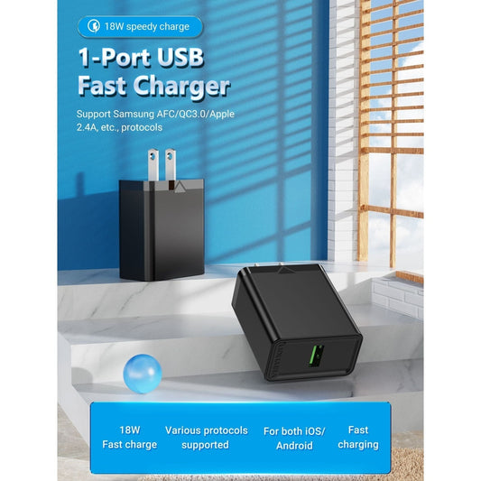 VENTION - Cargador 1-Puerto USB Wall 18W US-Plug Negro