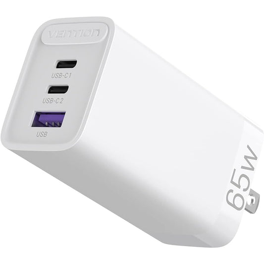 VENTION - Cargador 65W/30W/30W 3-Puerto USB C+C+A GaN US-Plug White