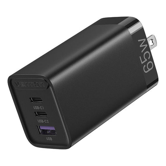 VENTION -Cargador 65W/30W/30W 3-Puerto USB C+C+A GaN US-Plug Negro