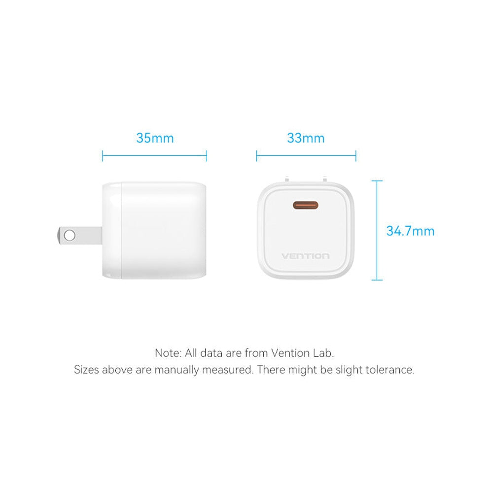 VENTION - Cargador pared 30W 1 puerto USB-C GaN Blanco