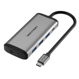 VENTION - Concentrador 5 en 1 Type-C a HDMI4K/USB3.0x3/PD 0.15m. Gris metalizado