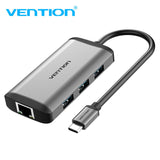 VENTION - Concentrador 6en1 Type-C a HDMI4K/USB3.0x3/PD/RJ45 0.15m. Gris Metalizado