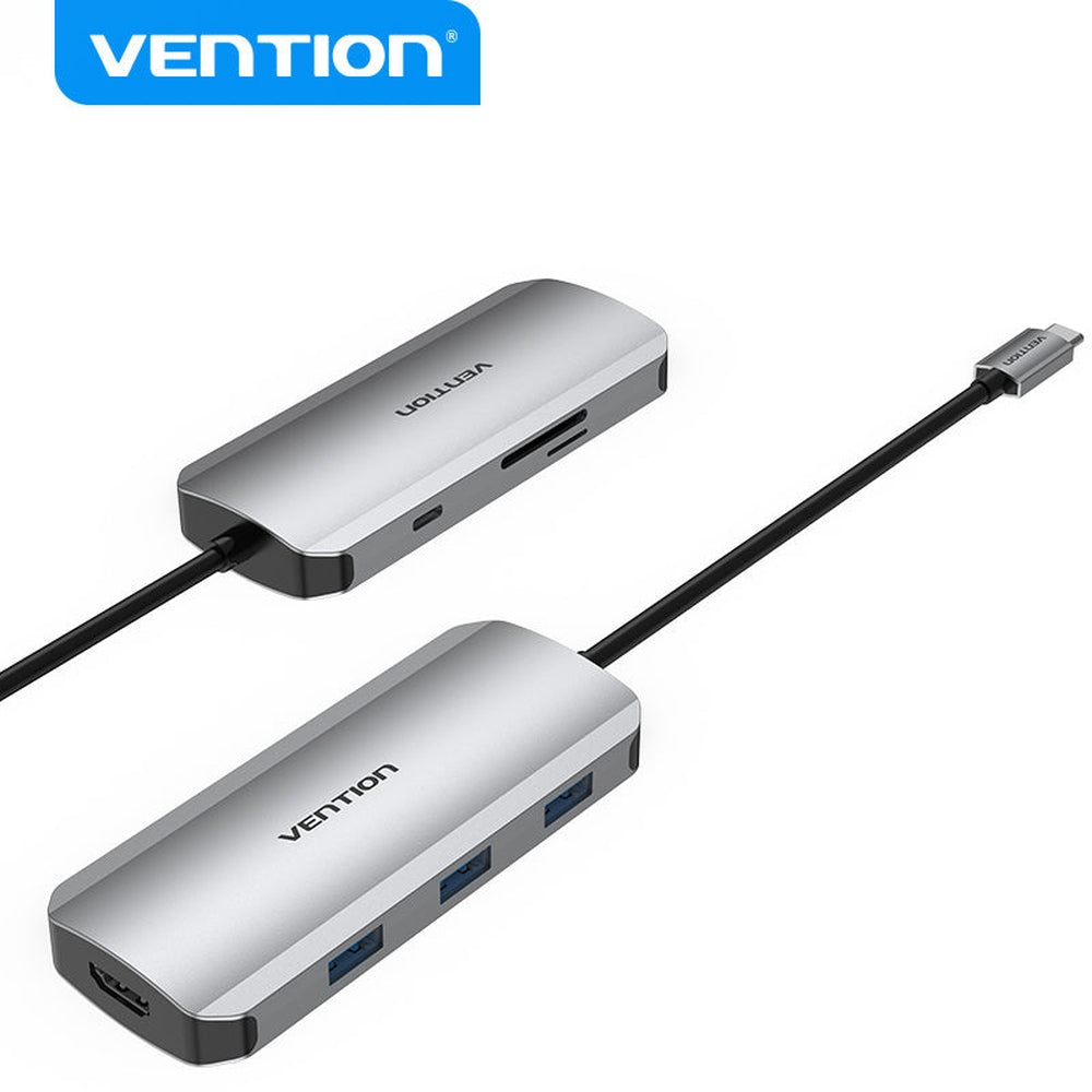 VENTION - Estación de acoplamiento 7 en 1 USB-C a HDMI4K/USB3.0x3/SD/TF/PD 0.15m. Aleación aluminio gris