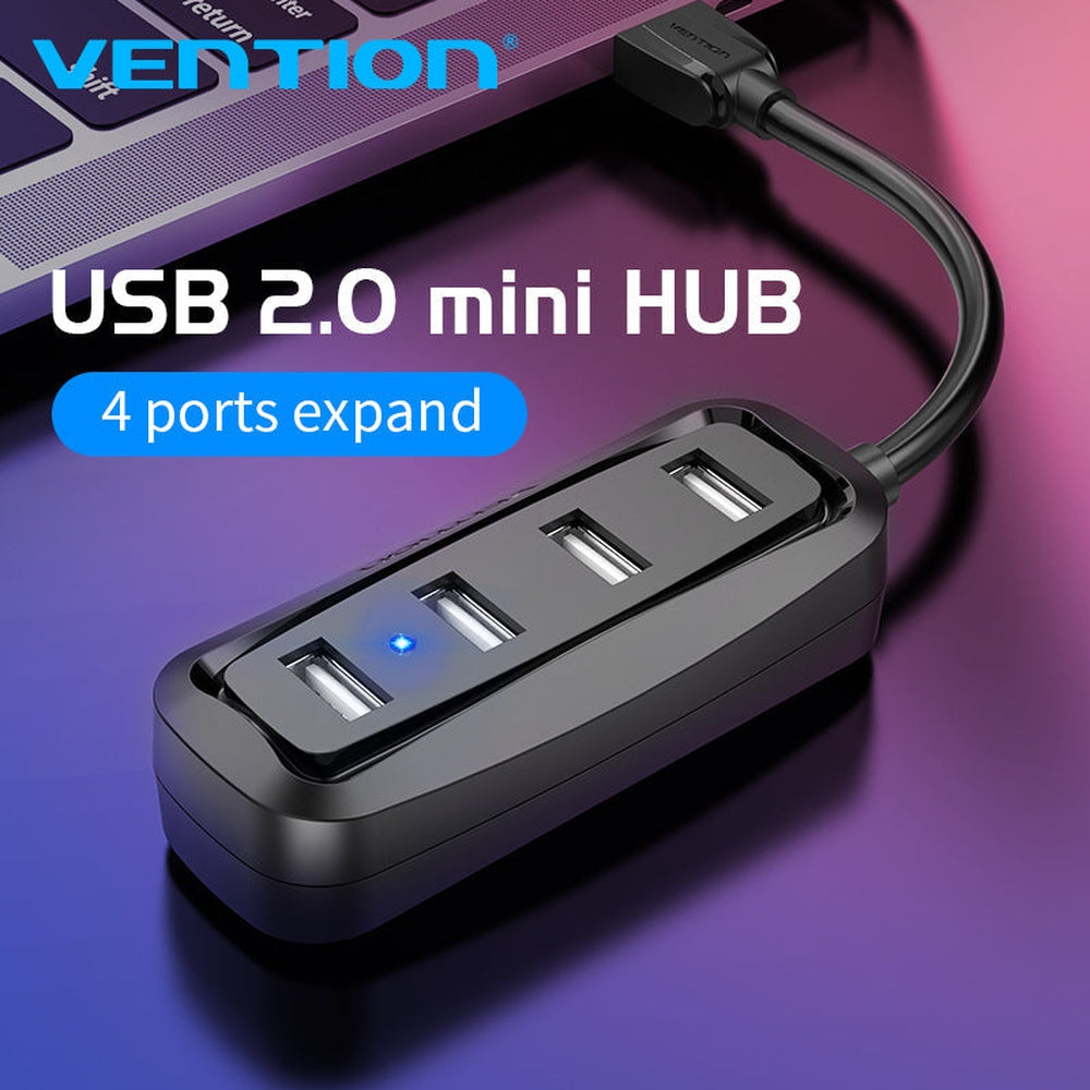 VENTION - HUB 4 puertos USB 2.0 0.15m Negro