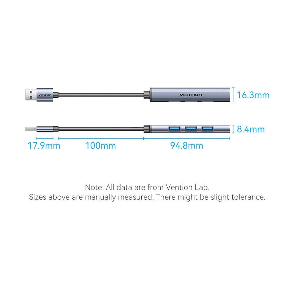 VENTION - Mini HUB USB 3.0 a USB 3.0+3xUSB 2.0 Aluminio metalizado 0.15 m