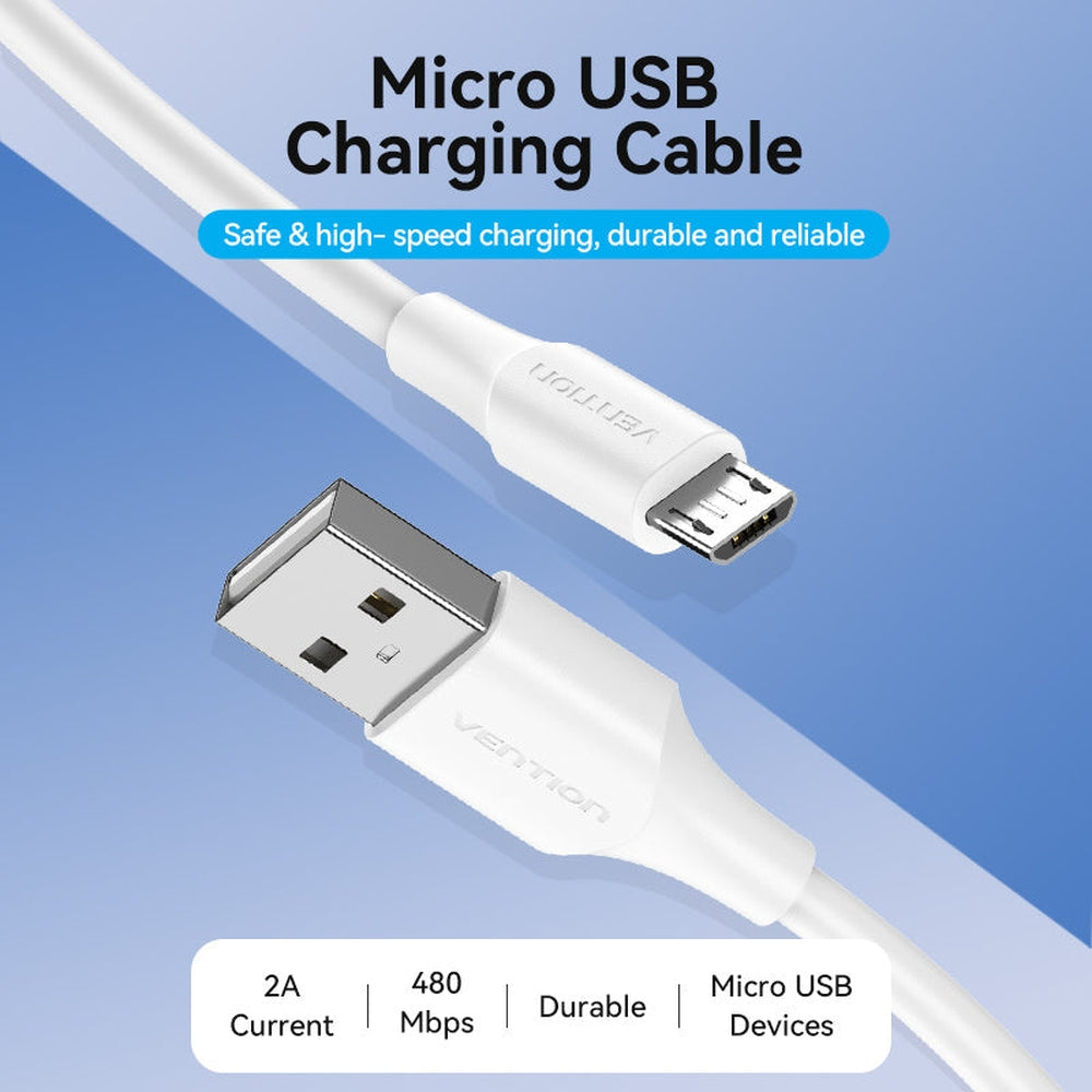 VENTION - USB 2.0 A Macho a Micro-B Macho 2A Cable 1M Blanco