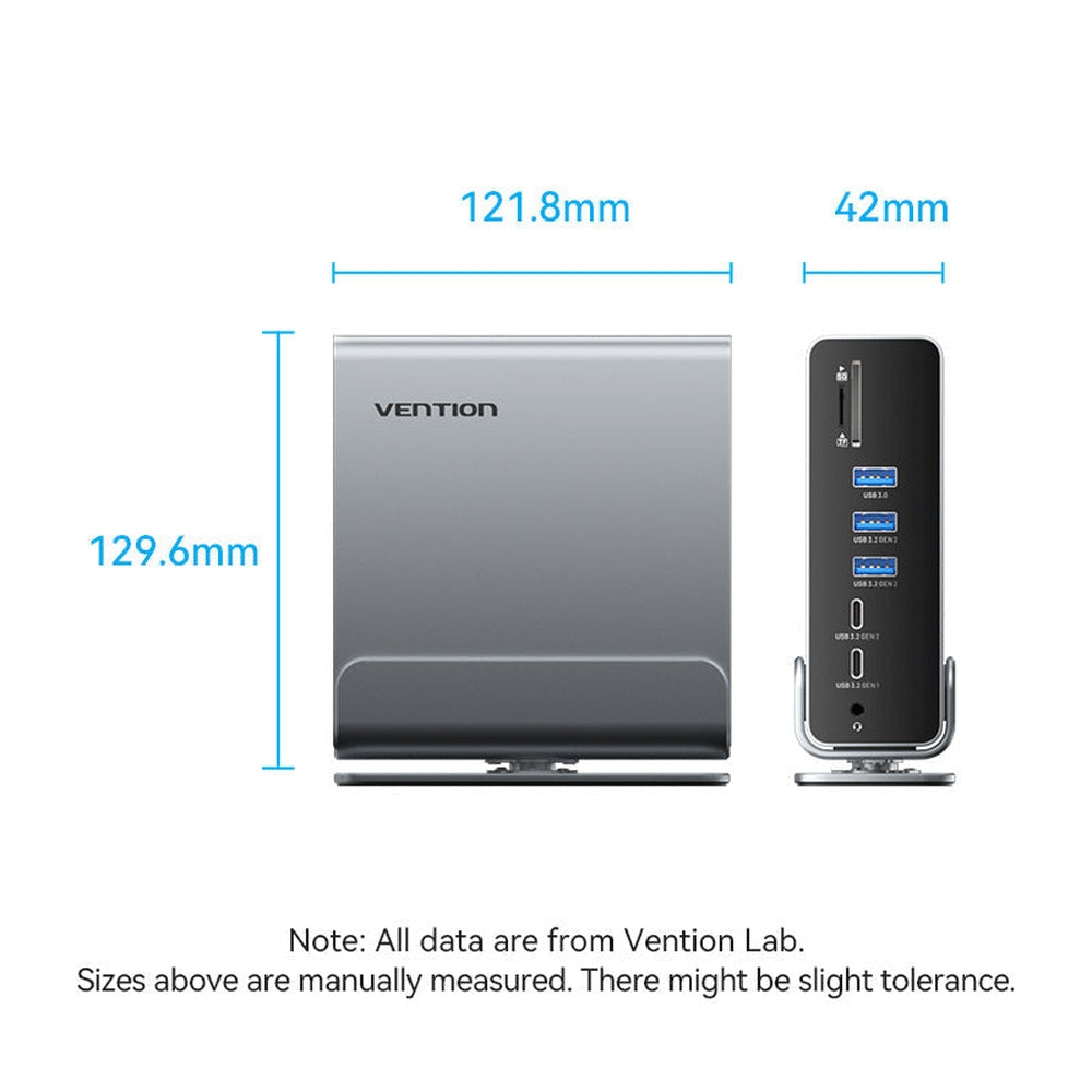 Vention Estación de Acoplamiento USB C 16 en 1 Monitor Dual para MacBook Pro de 16 pulgadas/14 pulgadas/13 Pulgadas MacBook Air con Doble HDMI 4K 60Hz, DP, USB de 10 Gbps, RJ45, Audio, SD/TF, PD100W